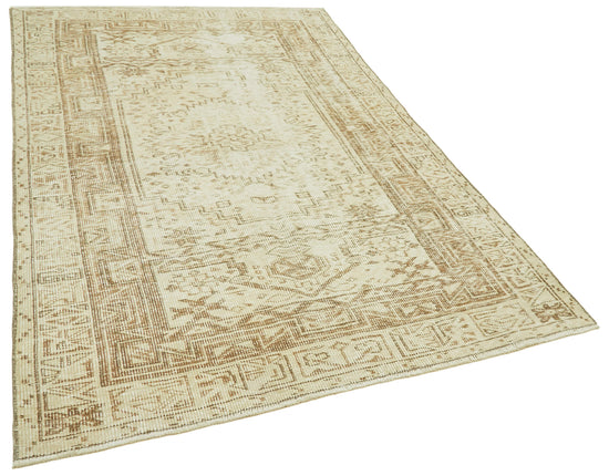 5x8 Beige Turkish Vintage Area Rug - 41538