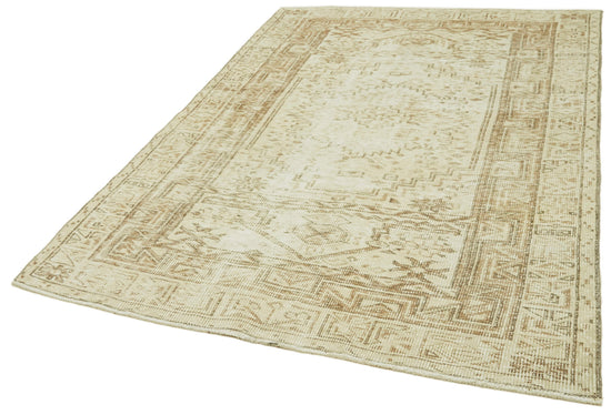 5x8 Beige Turkish Vintage Area Rug - 41538