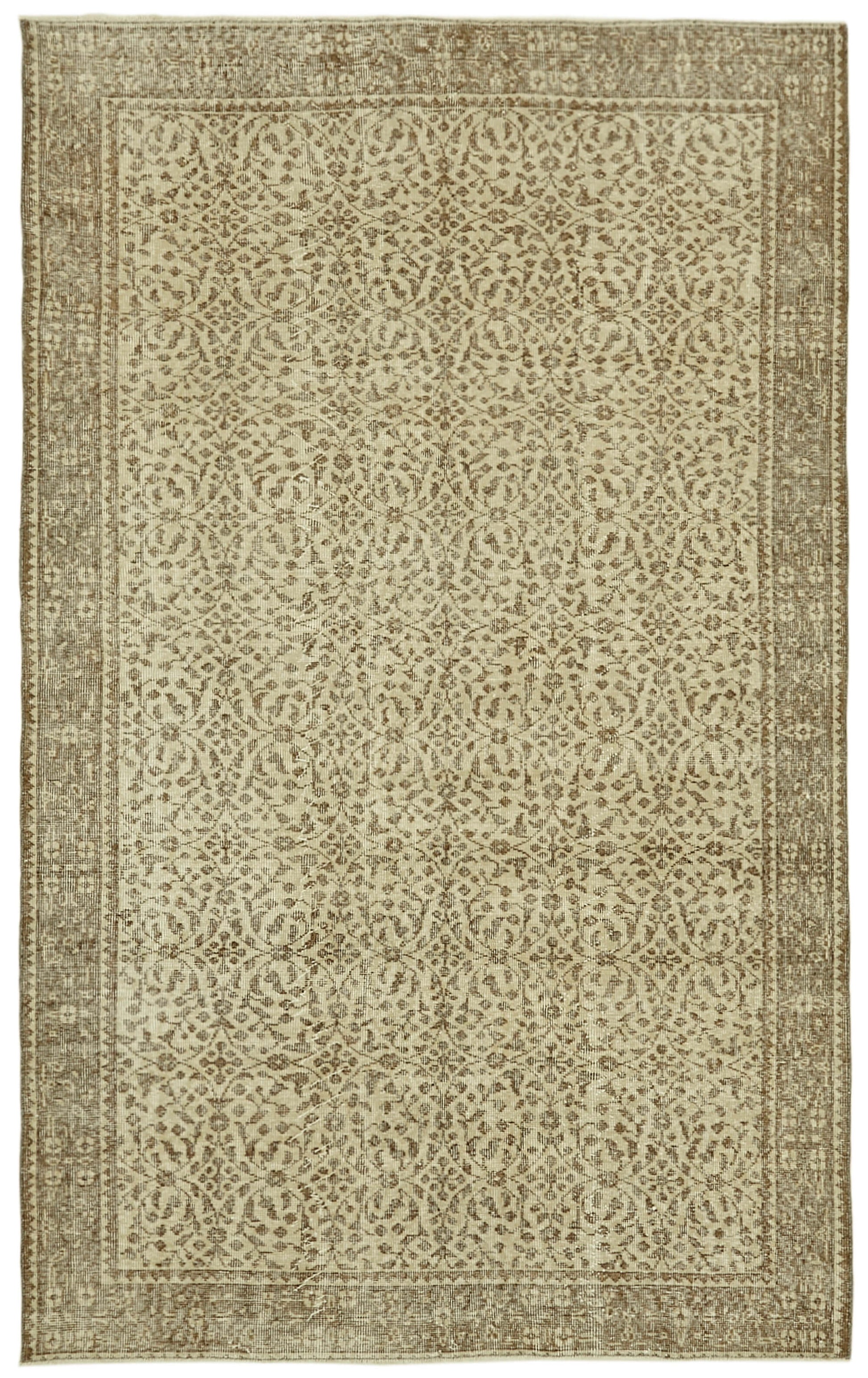 5x9 Beige Turkish Vintage Area Rug - 41539