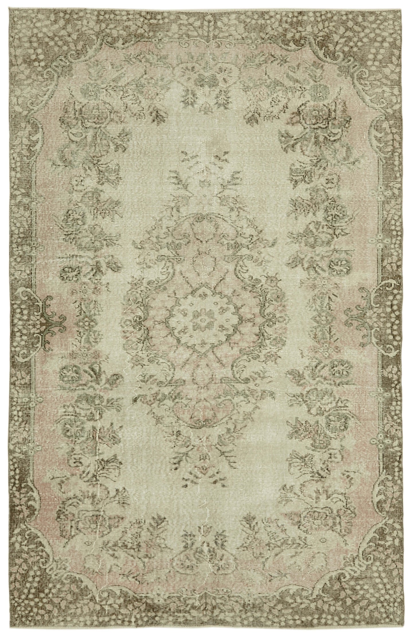 6x9 Beige Turkish Vintage Area Rug - 41540