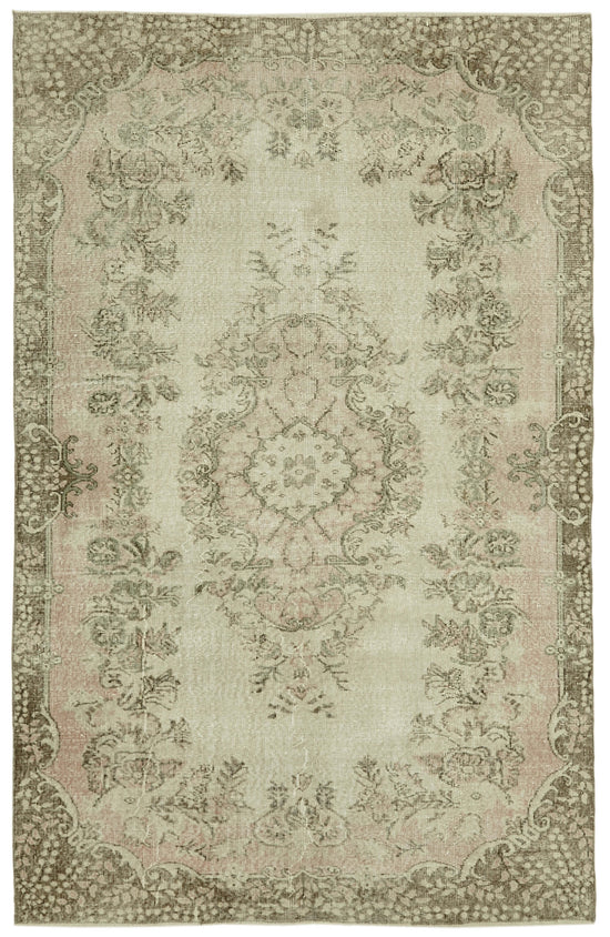6x9 Beige Turkish Vintage Area Rug - 41540