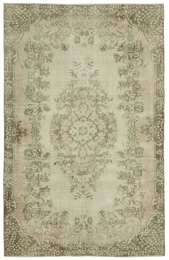 6x9 Beige Turkish Vintage Area Rug - 41540