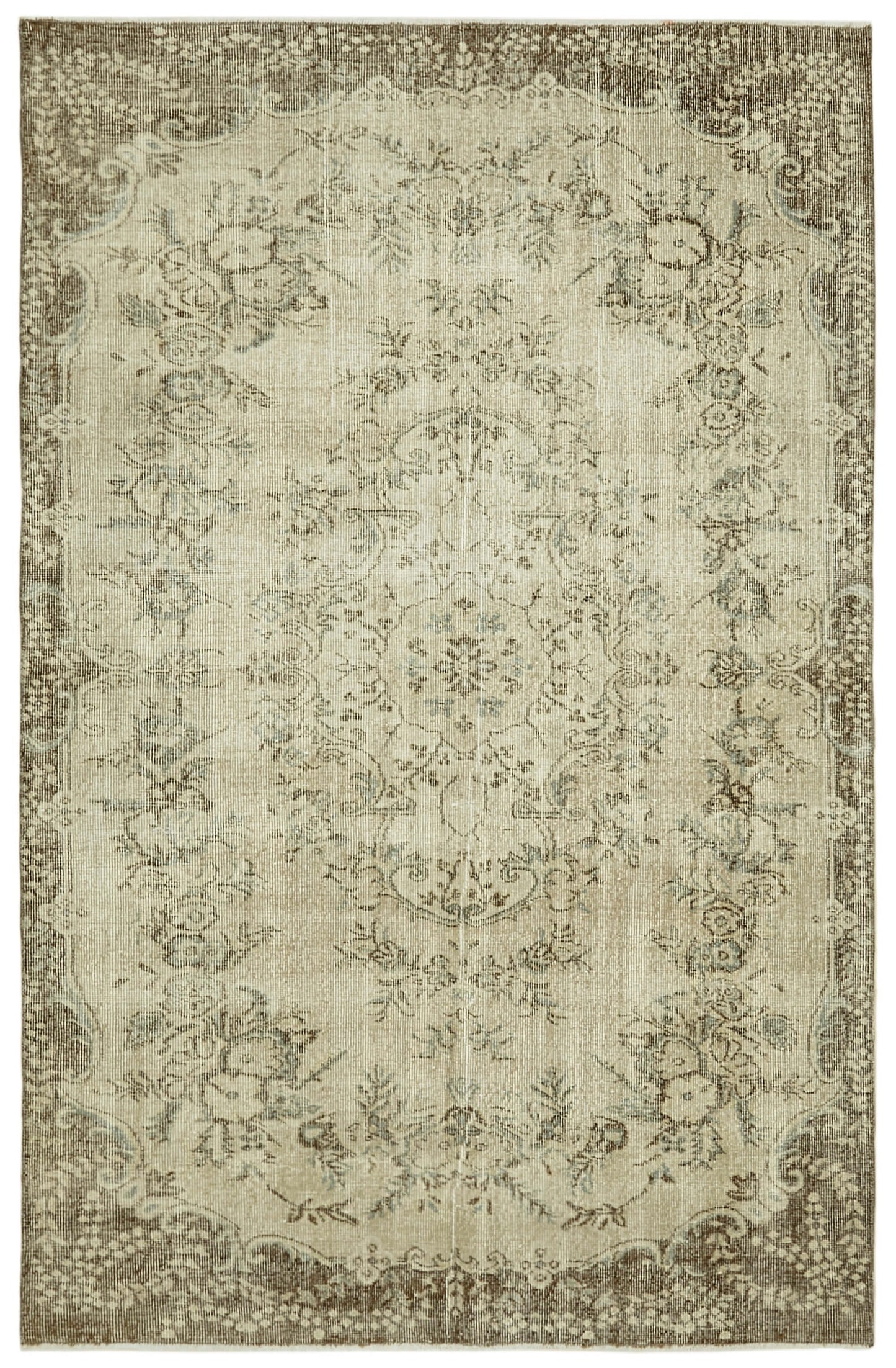 6x9 Beige Turkish Vintage Area Rug - 41546