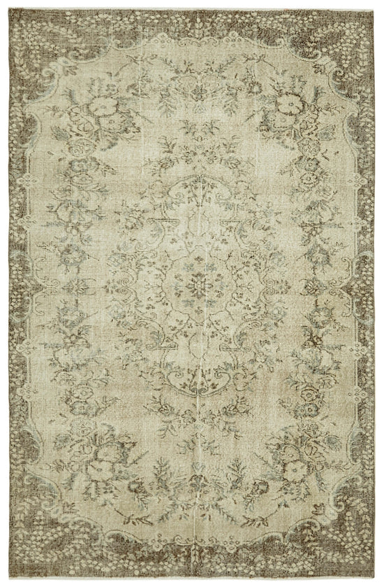 6x9 Beige Turkish Vintage Area Rug - 41546