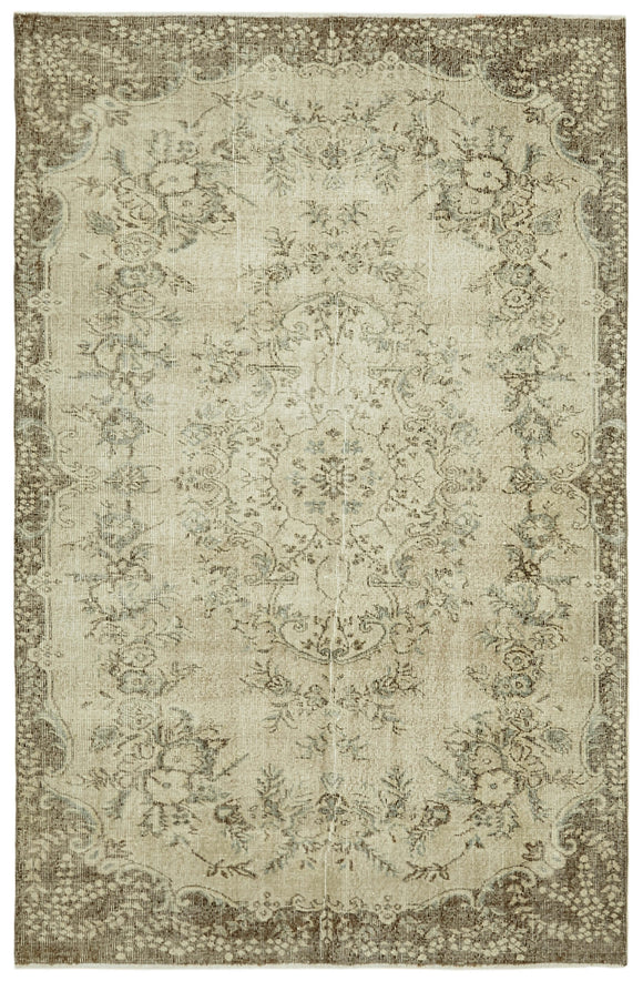 6x9 Beige Turkish Vintage Area Rug - 41546