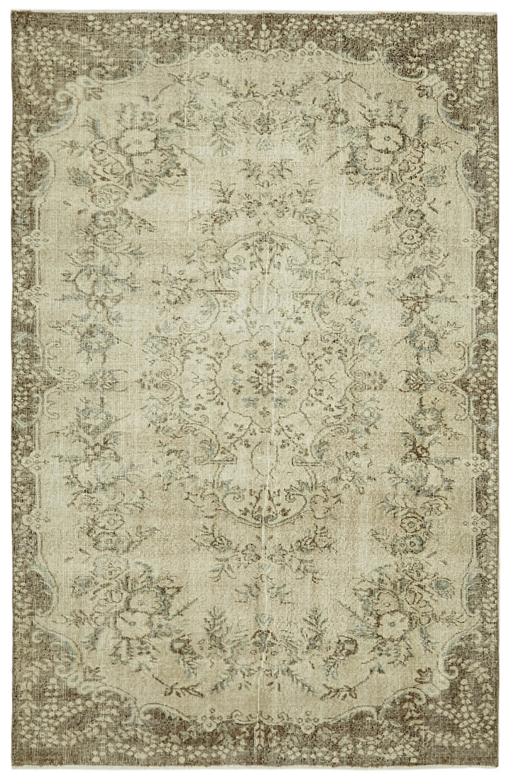 6x9 Beige Turkish Vintage Area Rug - 41546