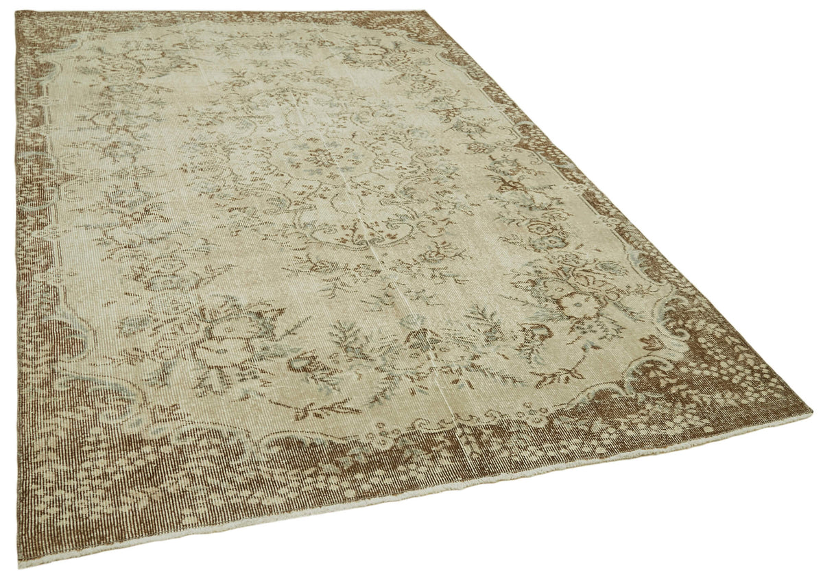 6x9 Beige Turkish Vintage Area Rug - 41546