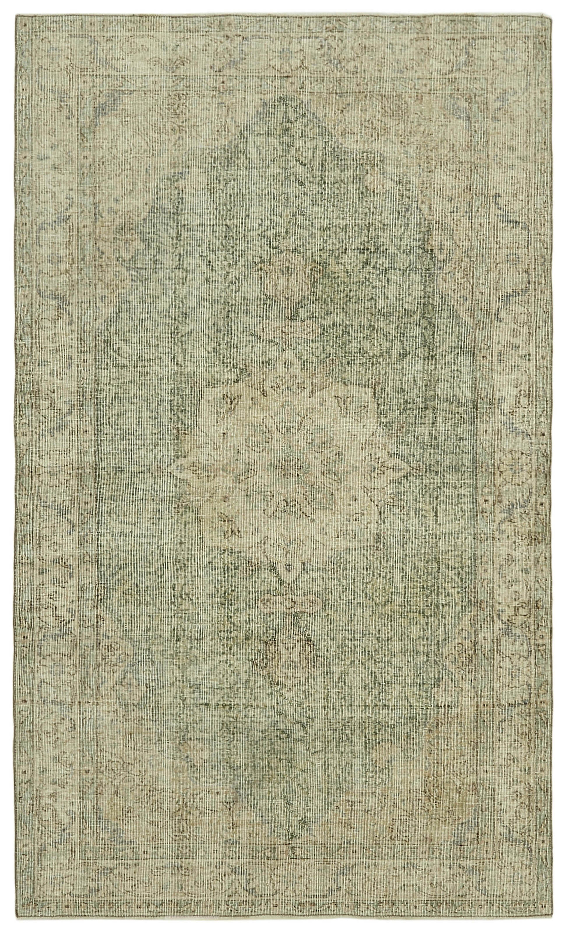 5x9 Beige Turkish Vintage Area Rug - 41547