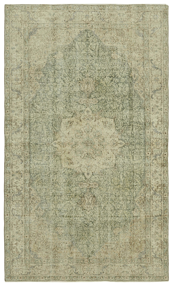 5x9 Beige Turkish Vintage Area Rug - 41547