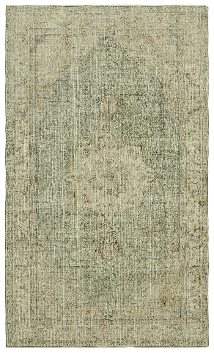 5x9 Beige Turkish Vintage Area Rug - 41547