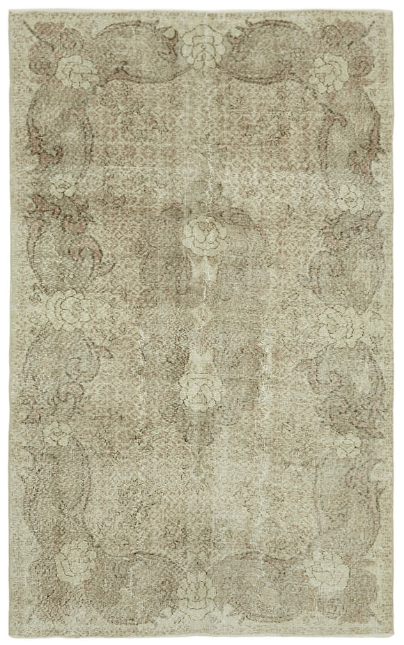 5x9 Beige Turkish Vintage Area Rug - 41548