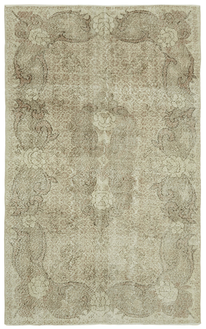 5x9 Beige Turkish Vintage Area Rug - 41548