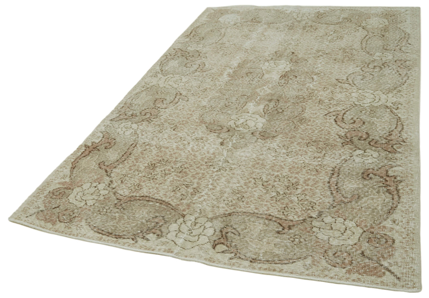 5x9 Beige Turkish Vintage Area Rug - 41548