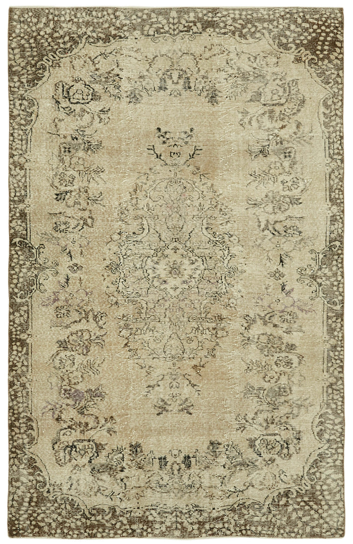 5x8 Beige Turkish Vintage Area Rug - 41549