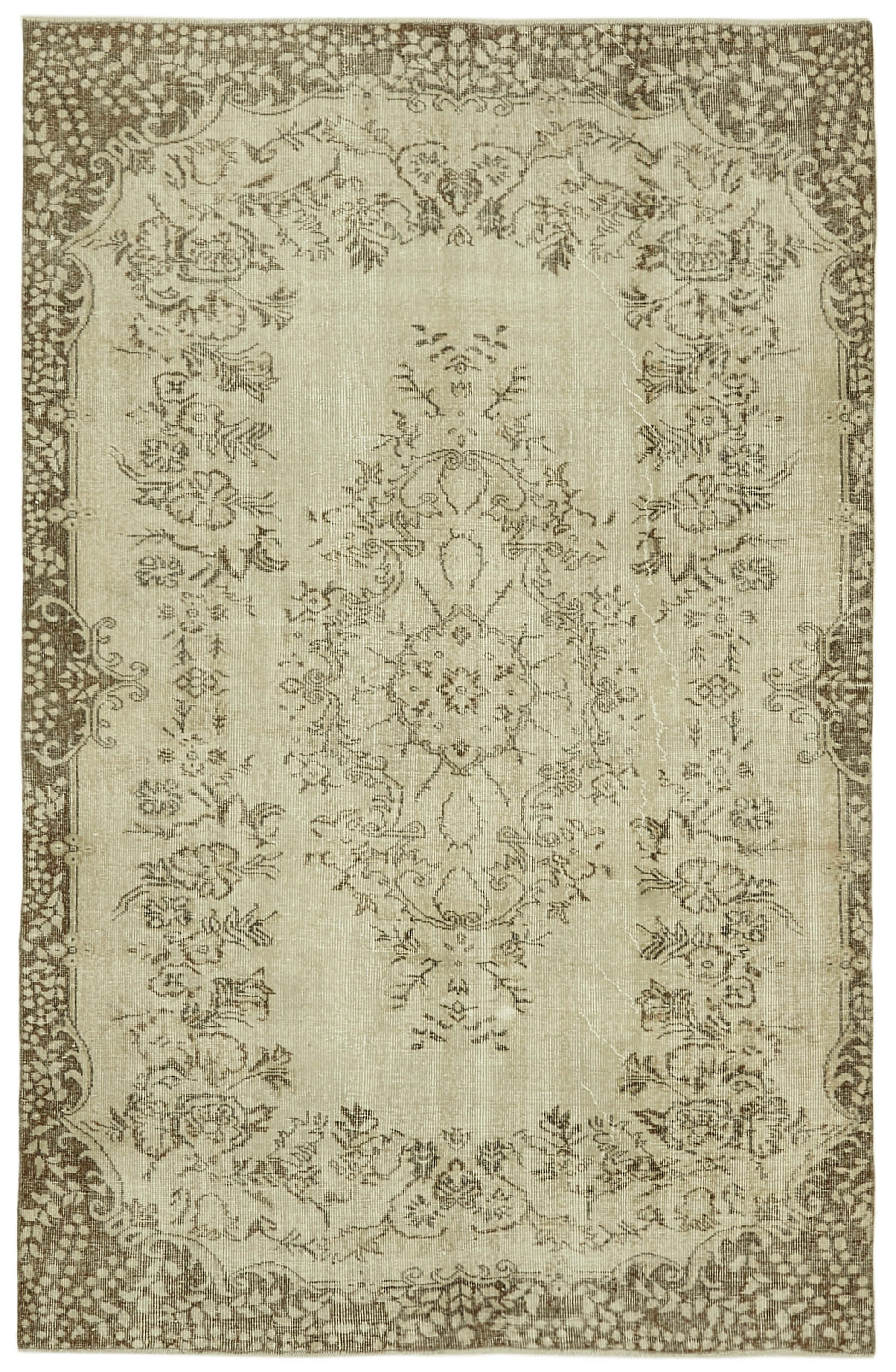 5x8 Beige Turkish Vintage Area Rug - 41550