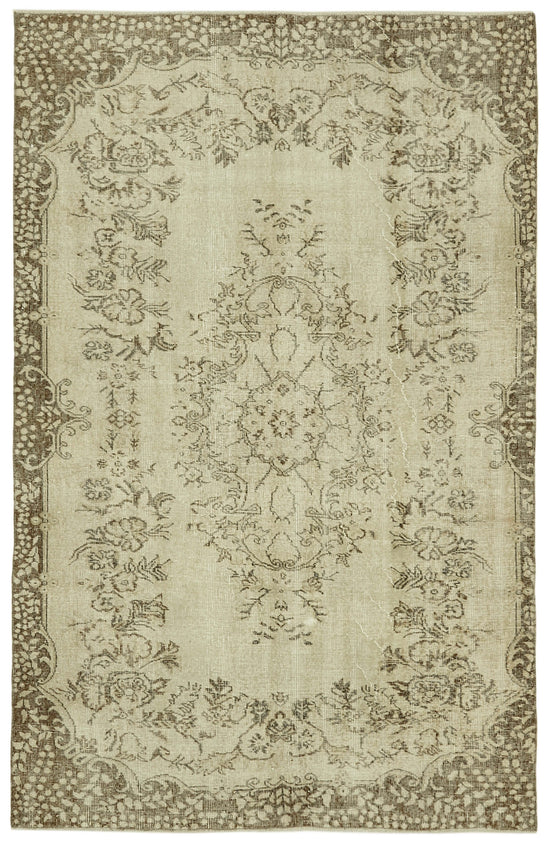 5x8 Beige Turkish Vintage Area Rug - 41550