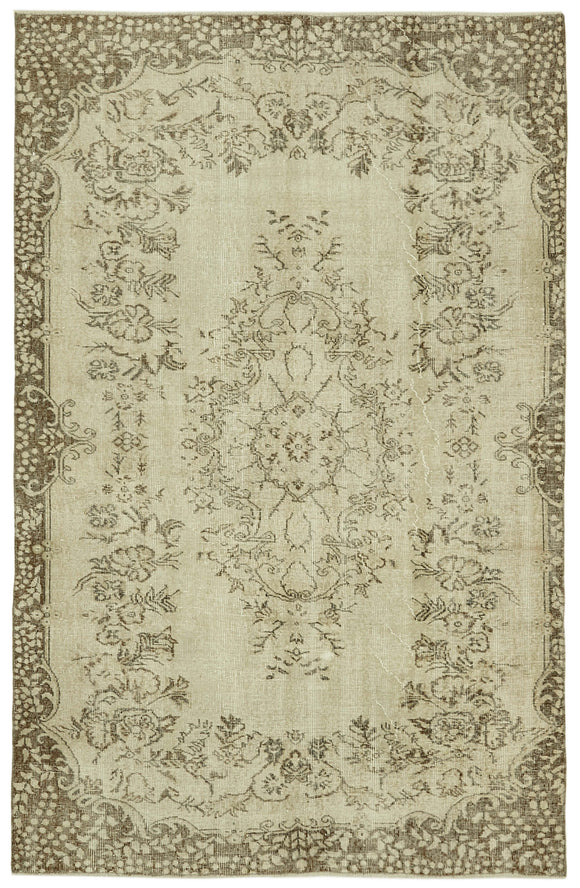 5x8 Beige Turkish Vintage Area Rug - 41550