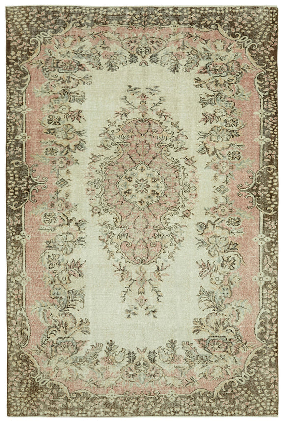 6x8 Beige Turkish Vintage Area Rug - 41556