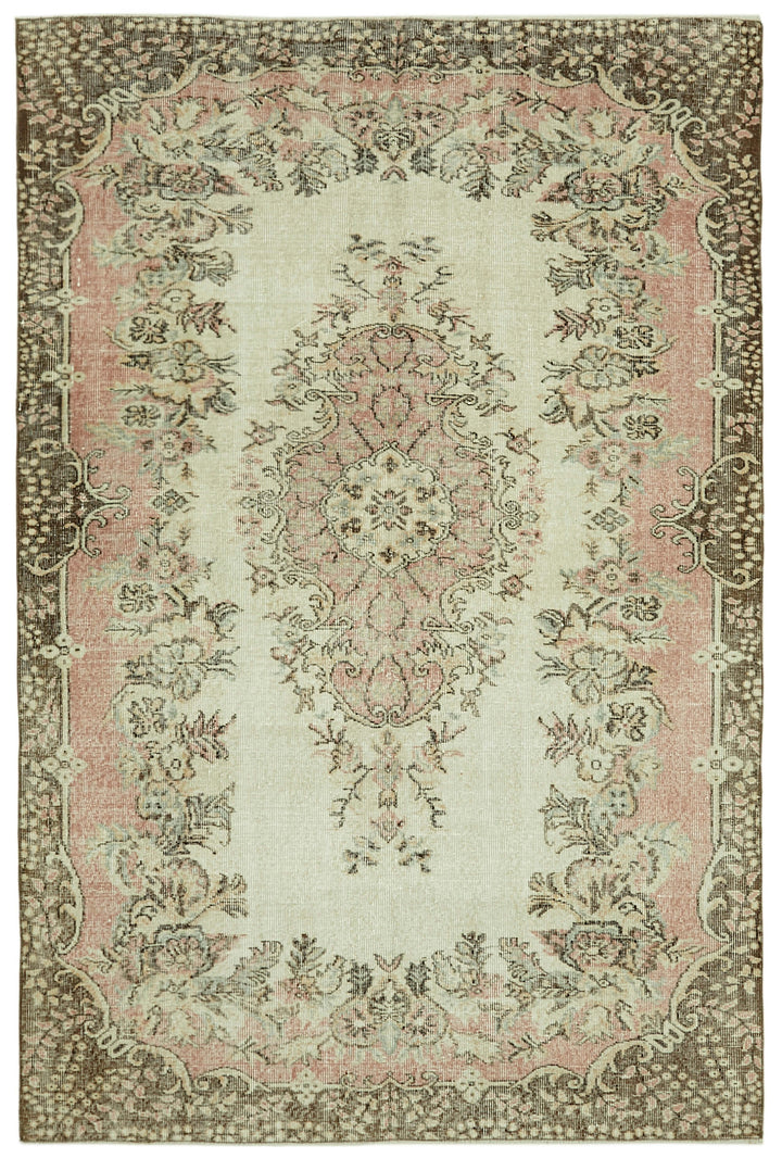 6x8 Beige Turkish Vintage Area Rug - 41556