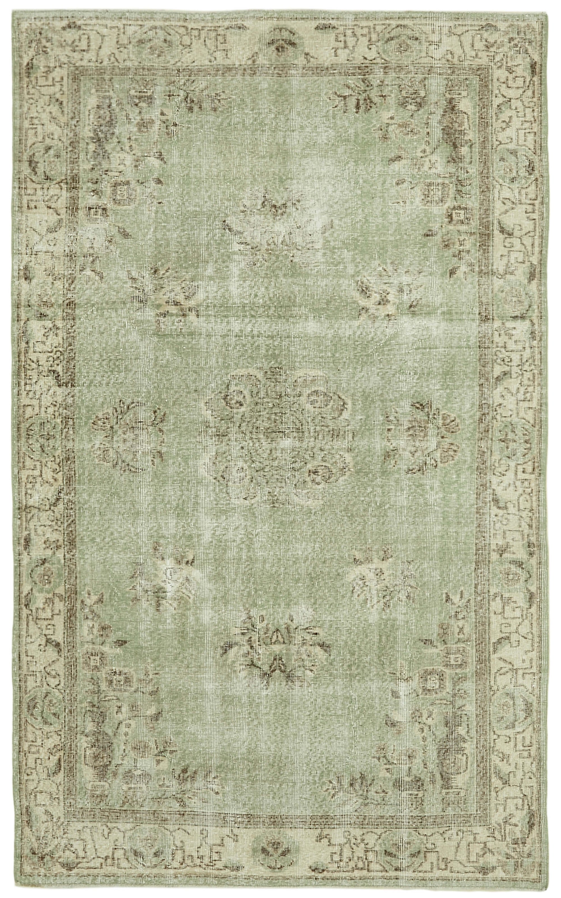 5x9 Beige Turkish Vintage Area Rug - 41557
