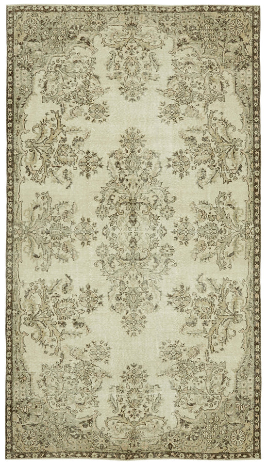 5x10 Beige Turkish Vintage Area Rug - 41559