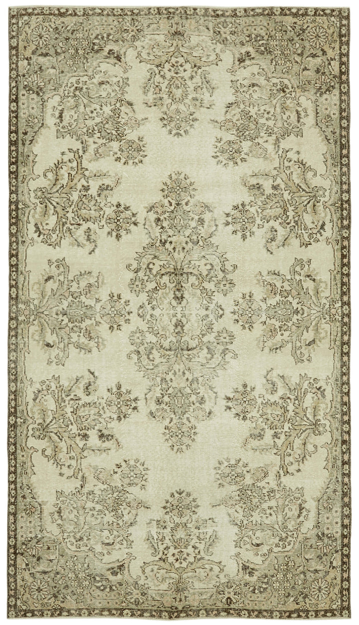 5x10 Beige Turkish Vintage Area Rug - 41559
