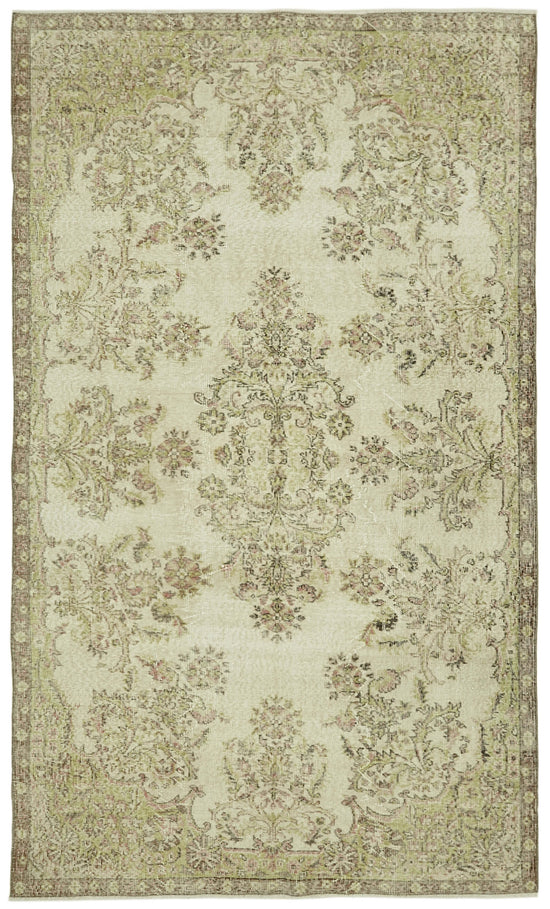 6x9 Beige Turkish Vintage Area Rug - 41560