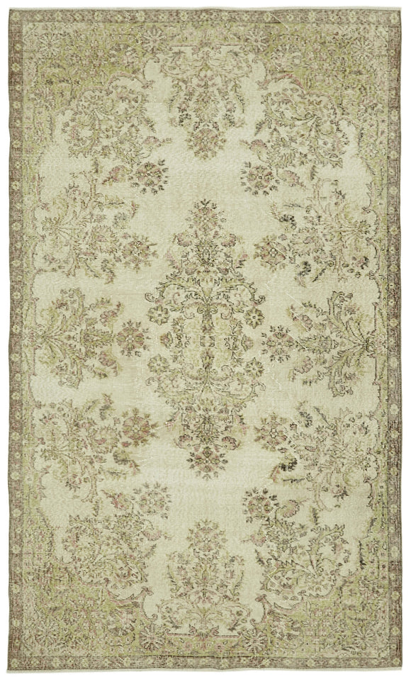 6x9 Beige Turkish Vintage Area Rug - 41560