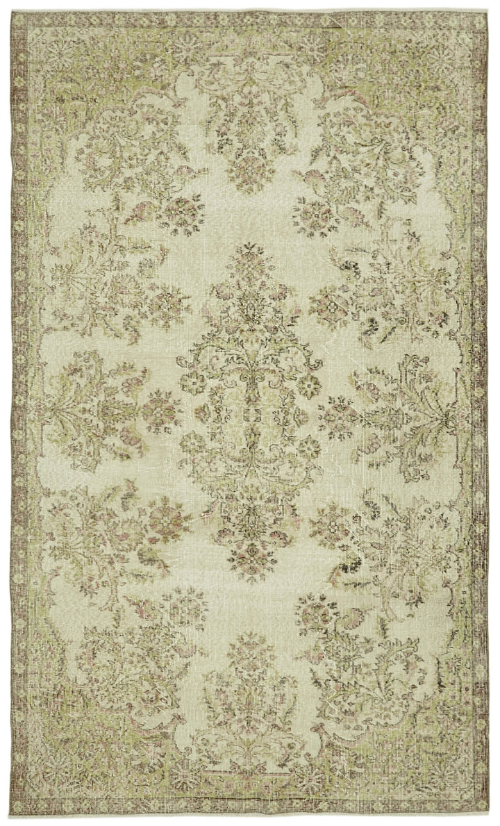 6x9 Beige Turkish Vintage Area Rug - 41560
