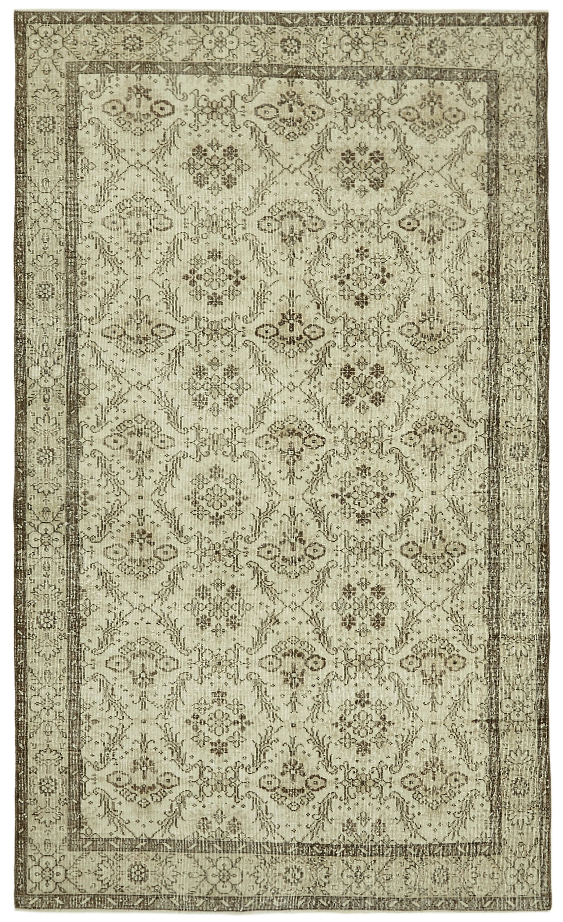 6x9 Beige Turkish Vintage Area Rug - 41562