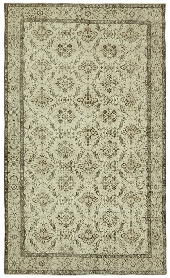 6x9 Beige Turkish Vintage Area Rug - 41562