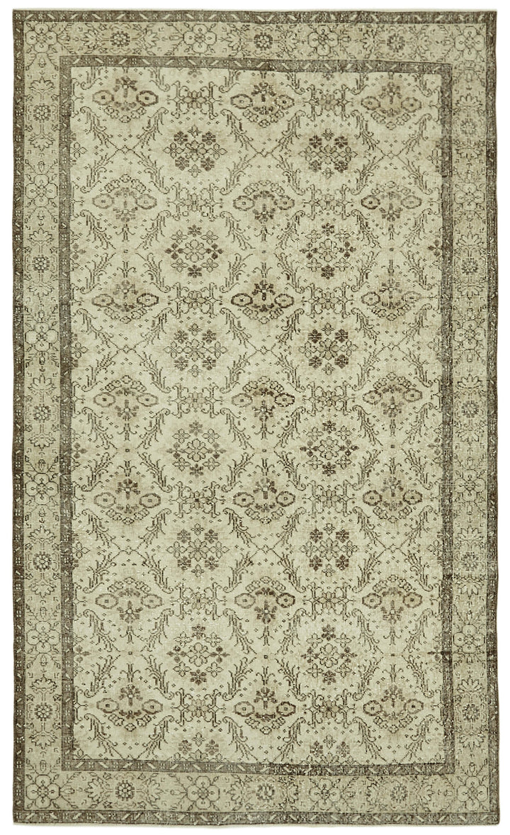 6x9 Beige Turkish Vintage Area Rug - 41562