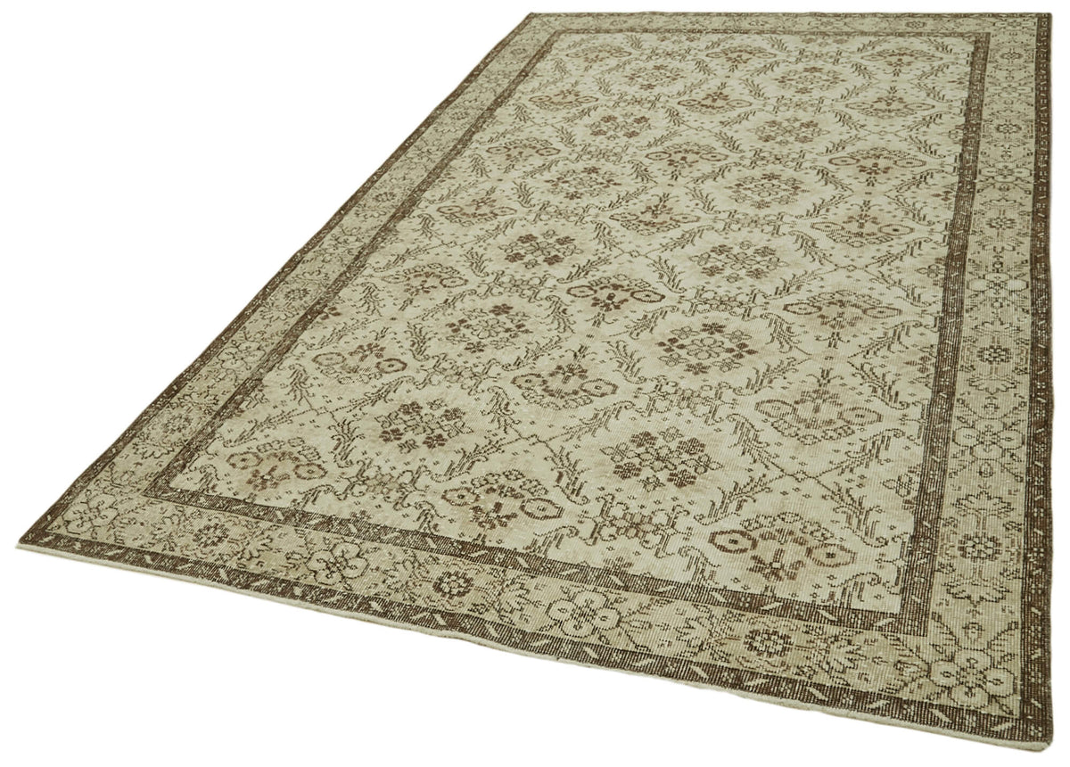6x9 Beige Turkish Vintage Area Rug - 41562