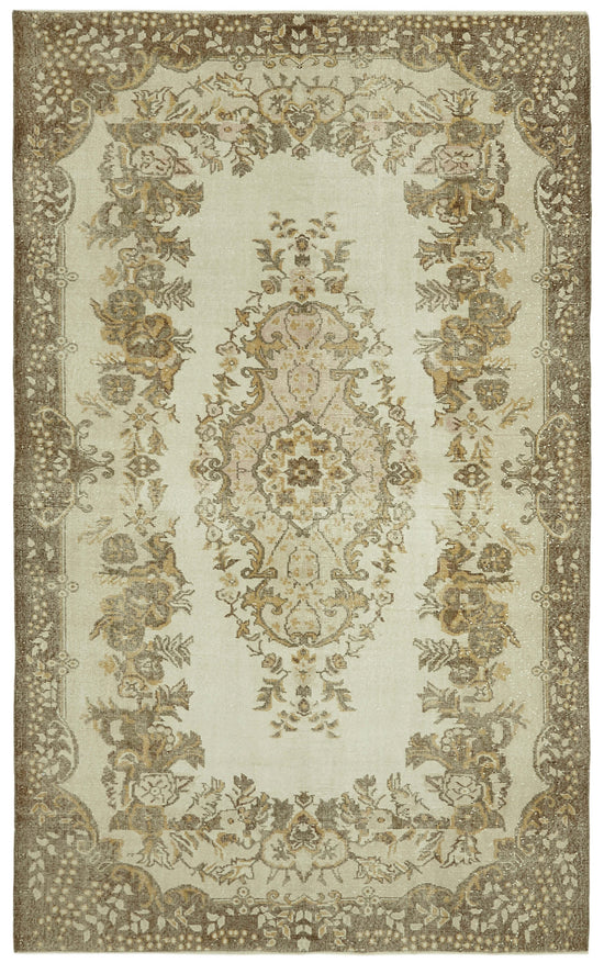 6x10 Beige Turkish Vintage Area Rug - 41567