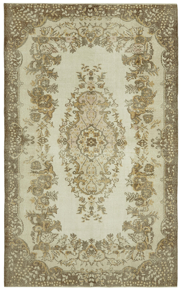 6x10 Beige Turkish Vintage Area Rug - 41567