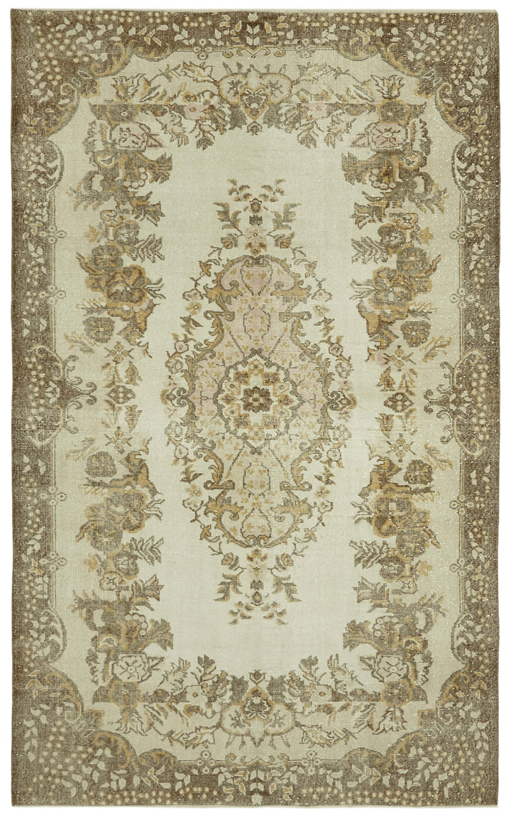 6x10 Beige Turkish Vintage Area Rug - 41567