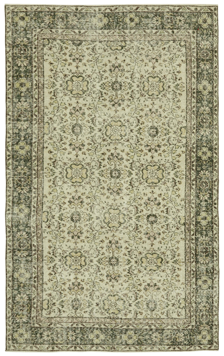 6x9 Beige Turkish Vintage Area Rug - 41578