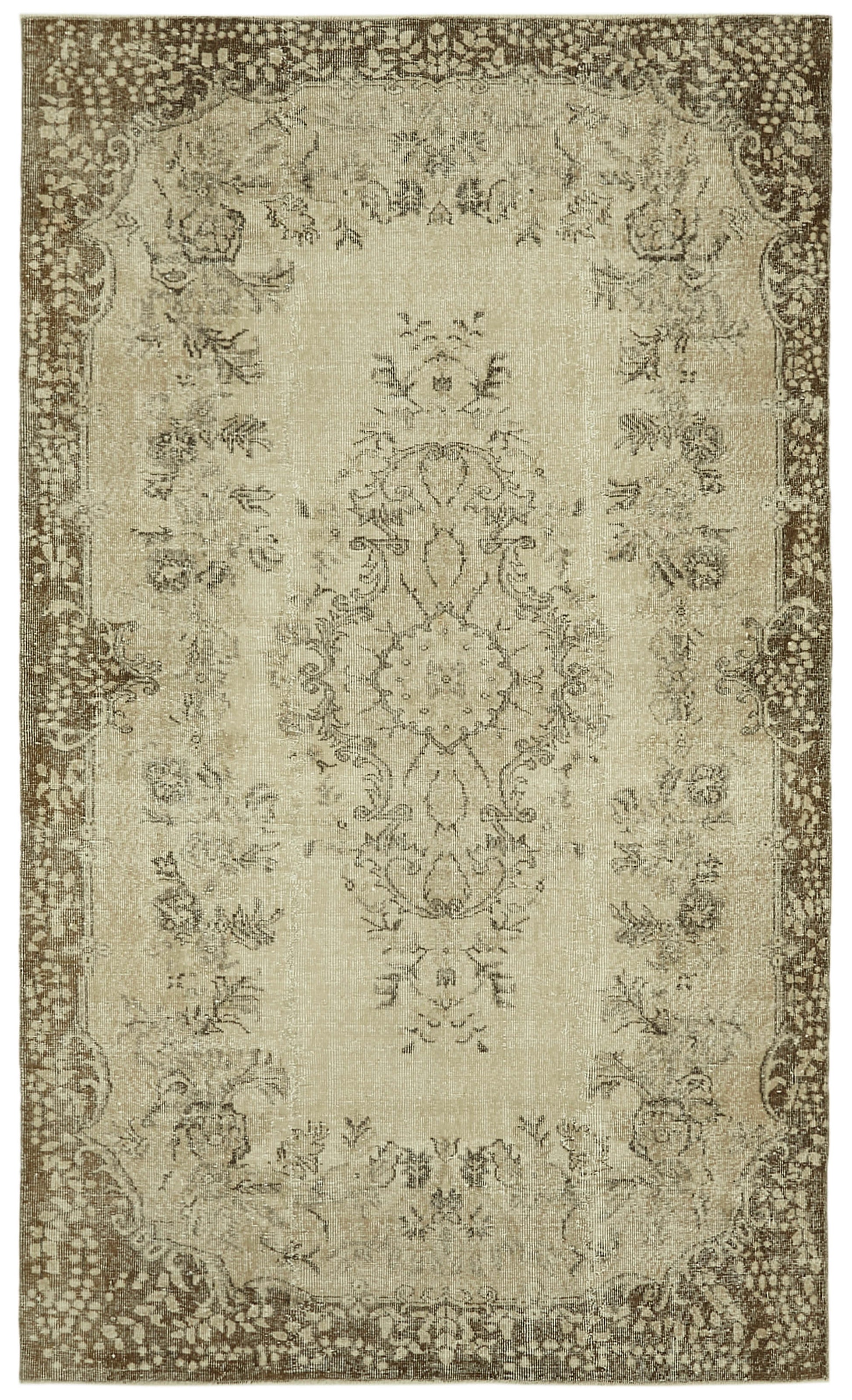 6x9 Beige Turkish Vintage Area Rug - 41579