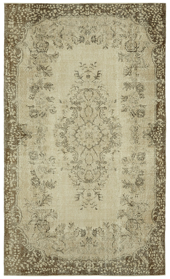 6x9 Beige Turkish Vintage Area Rug - 41579