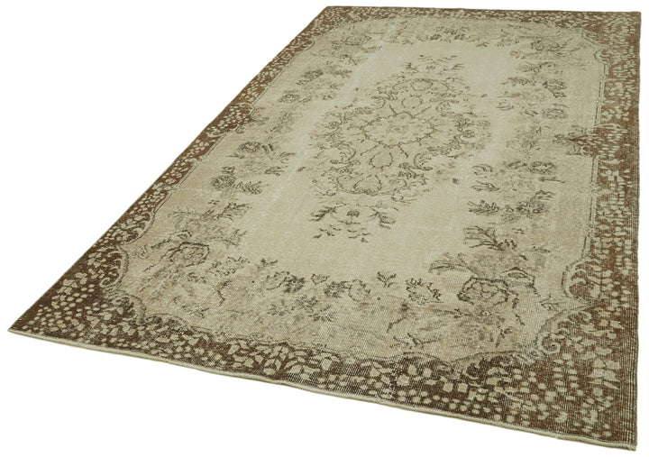 6x9 Beige Turkish Vintage Area Rug - 41579