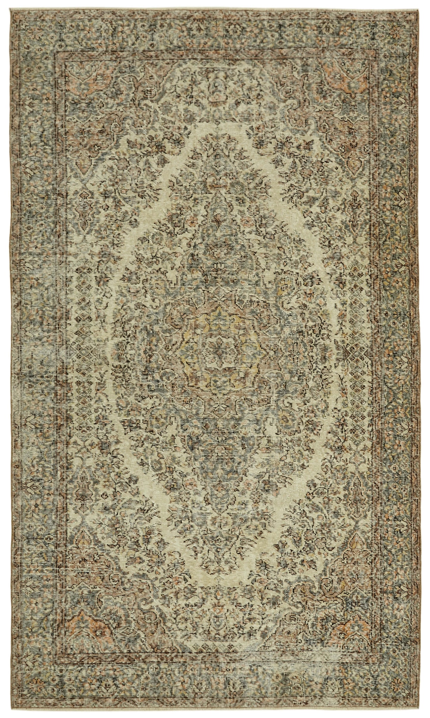 5x9 Beige Turkish Vintage Area Rug - 41580