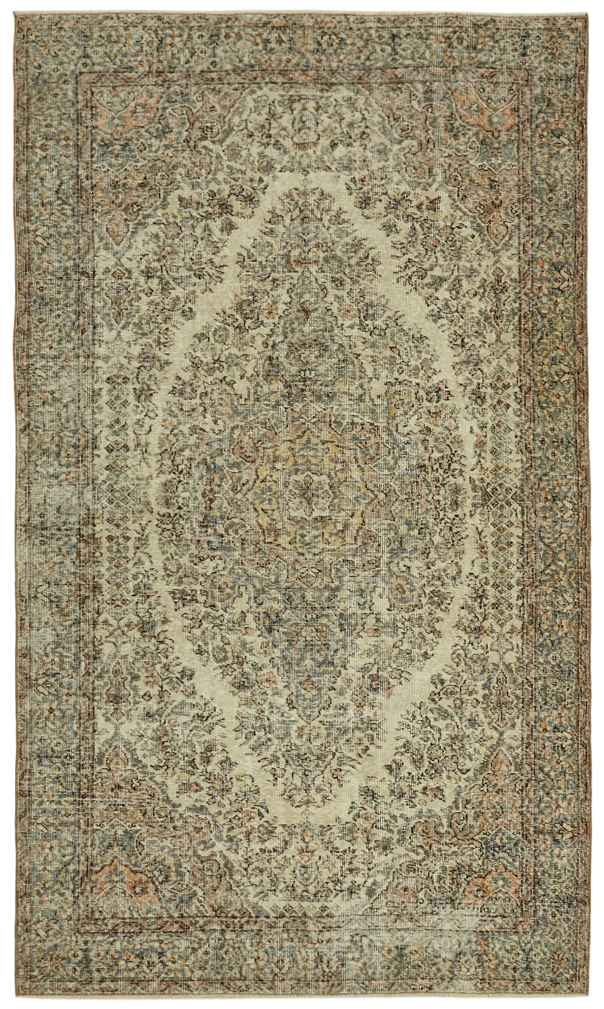 5x9 Beige Turkish Vintage Area Rug - 41580
