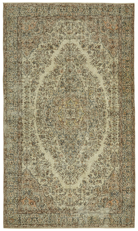 5x9 Beige Turkish Vintage Area Rug - 41580