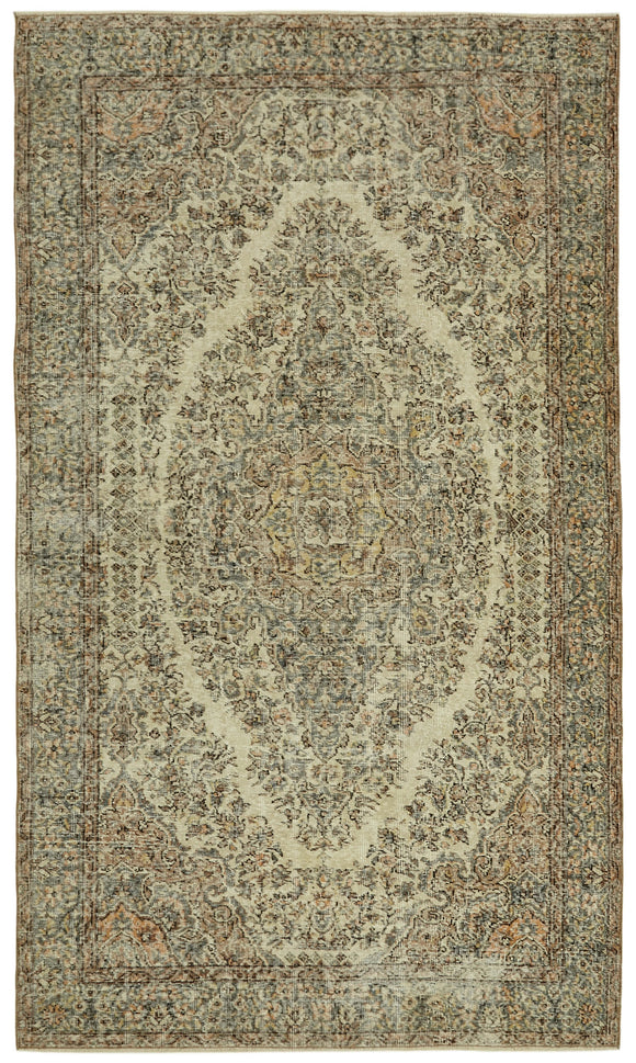 5x9 Beige Turkish Vintage Area Rug - 41580