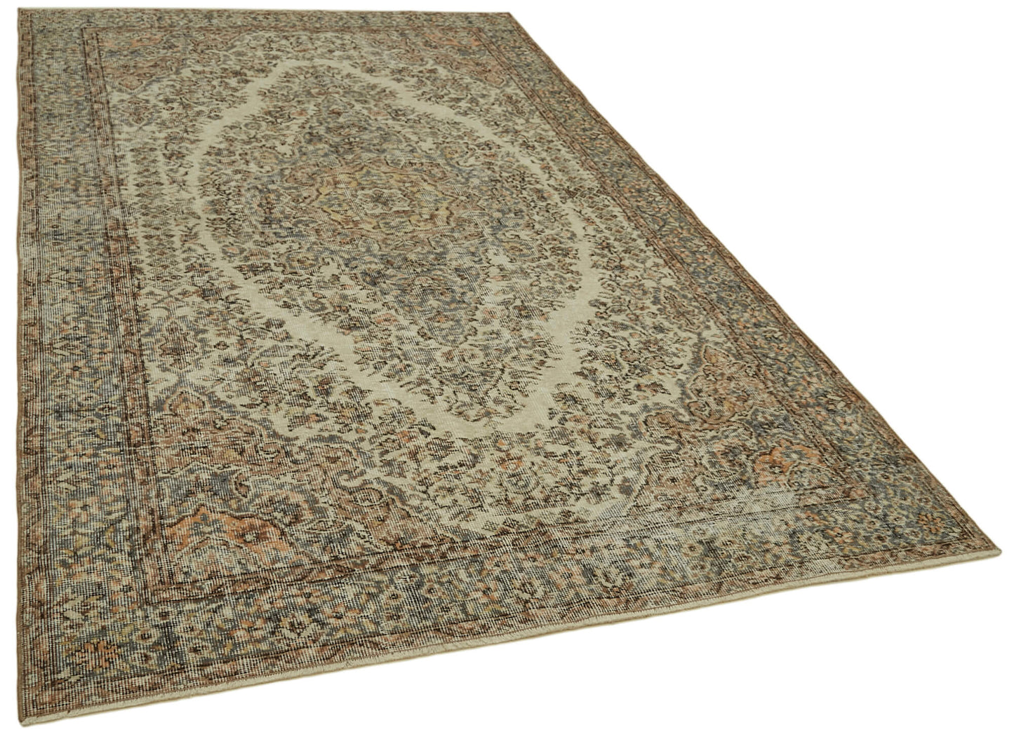 5x9 Beige Turkish Vintage Area Rug - 41580