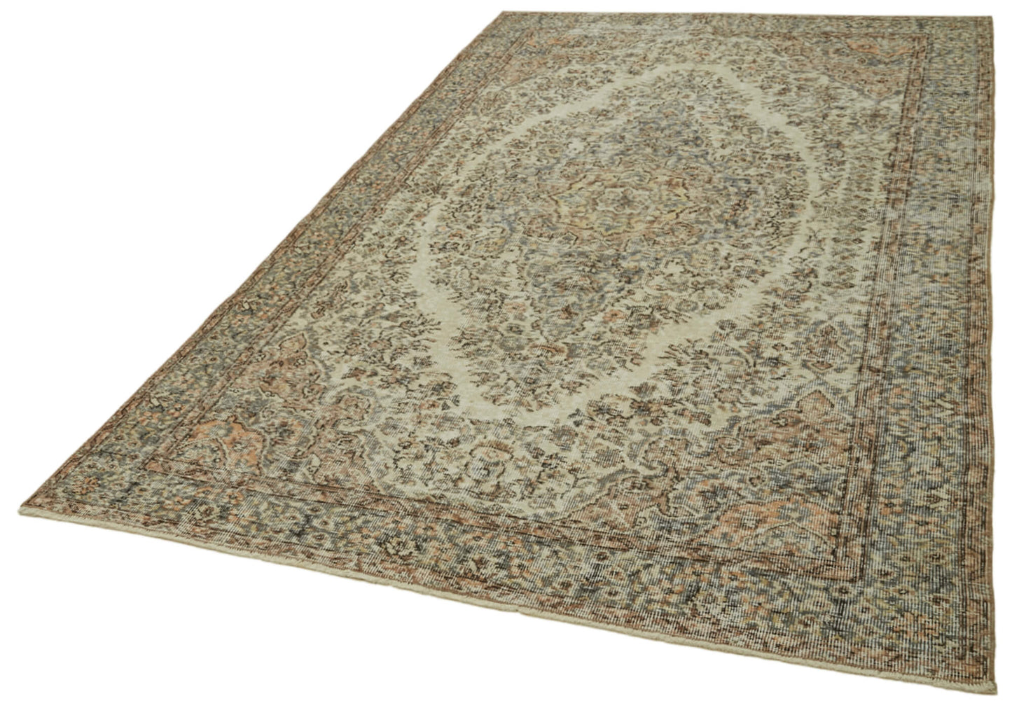 5x9 Beige Turkish Vintage Area Rug - 41580