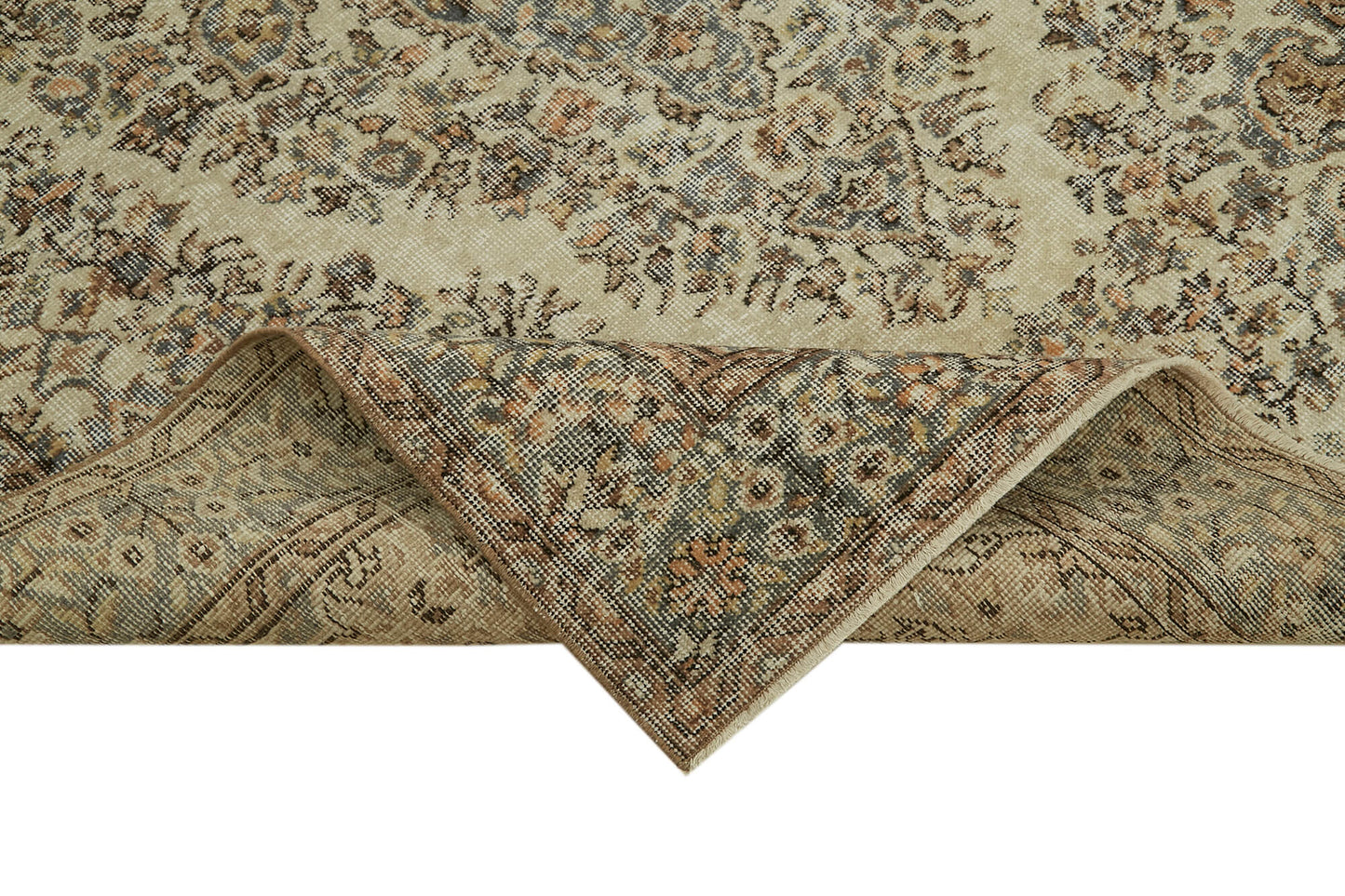5x9 Beige Turkish Vintage Area Rug - 41580