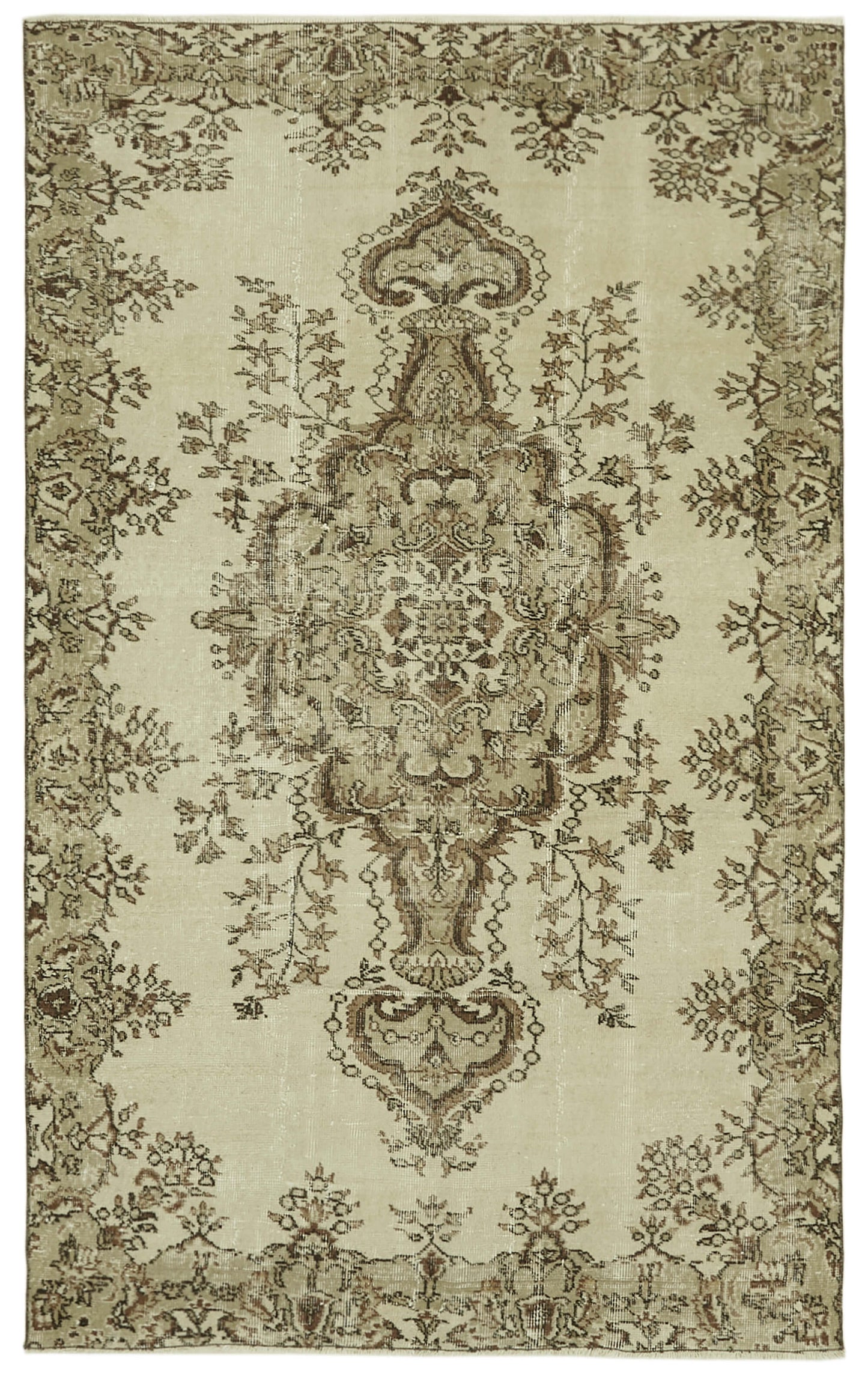 5x8 Beige Turkish Vintage Area Rug - 41582