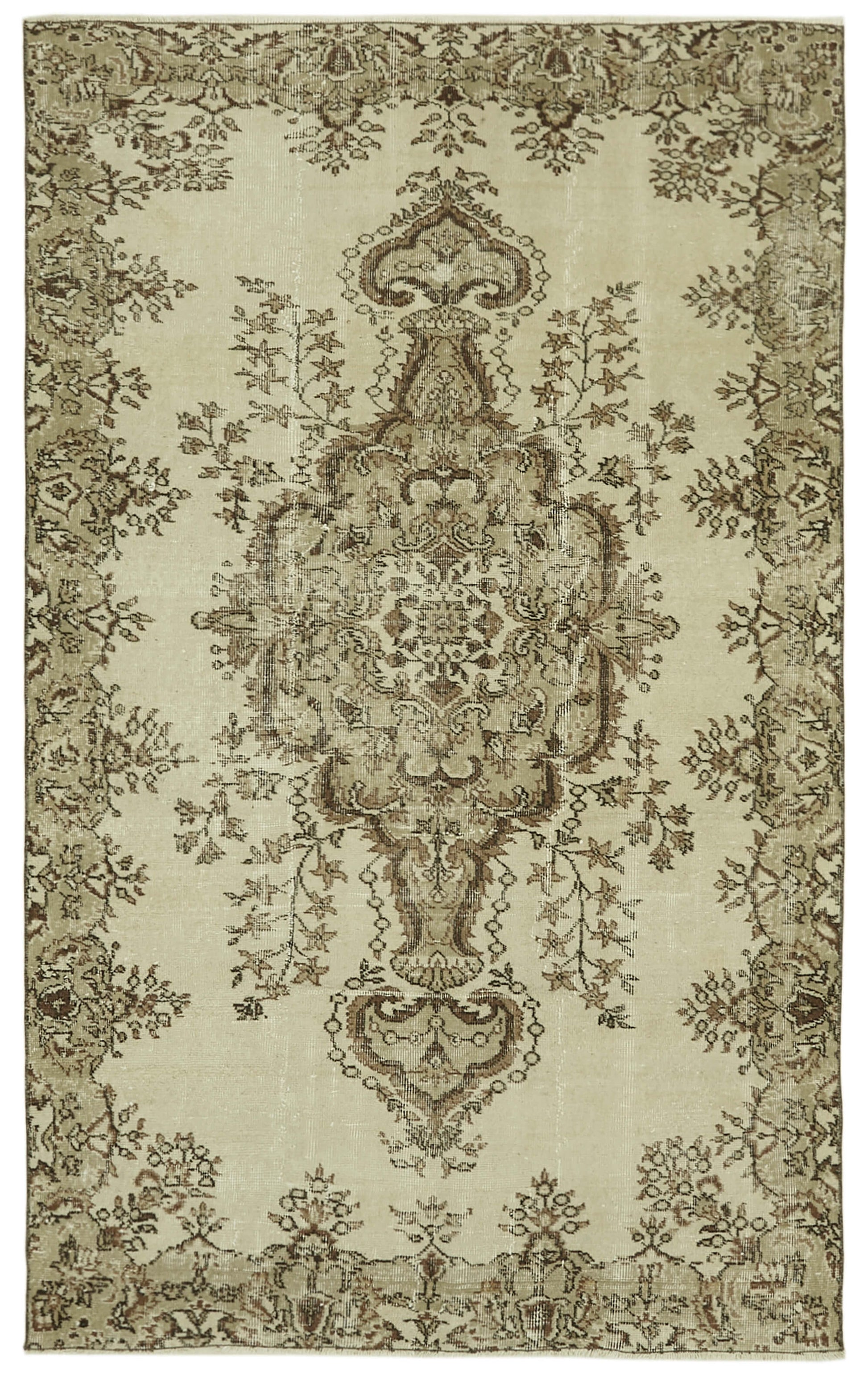 5x8 Beige Turkish Vintage Area Rug - 41582