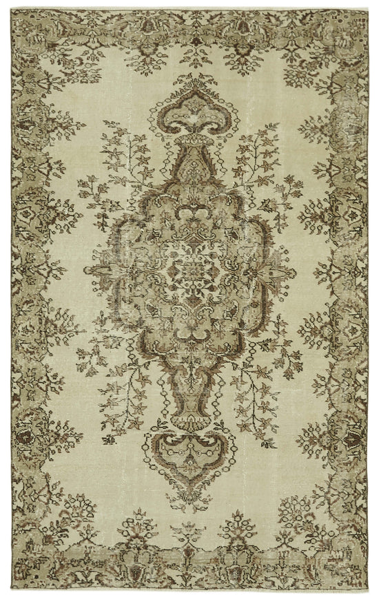 5x8 Beige Turkish Vintage Area Rug - 41582